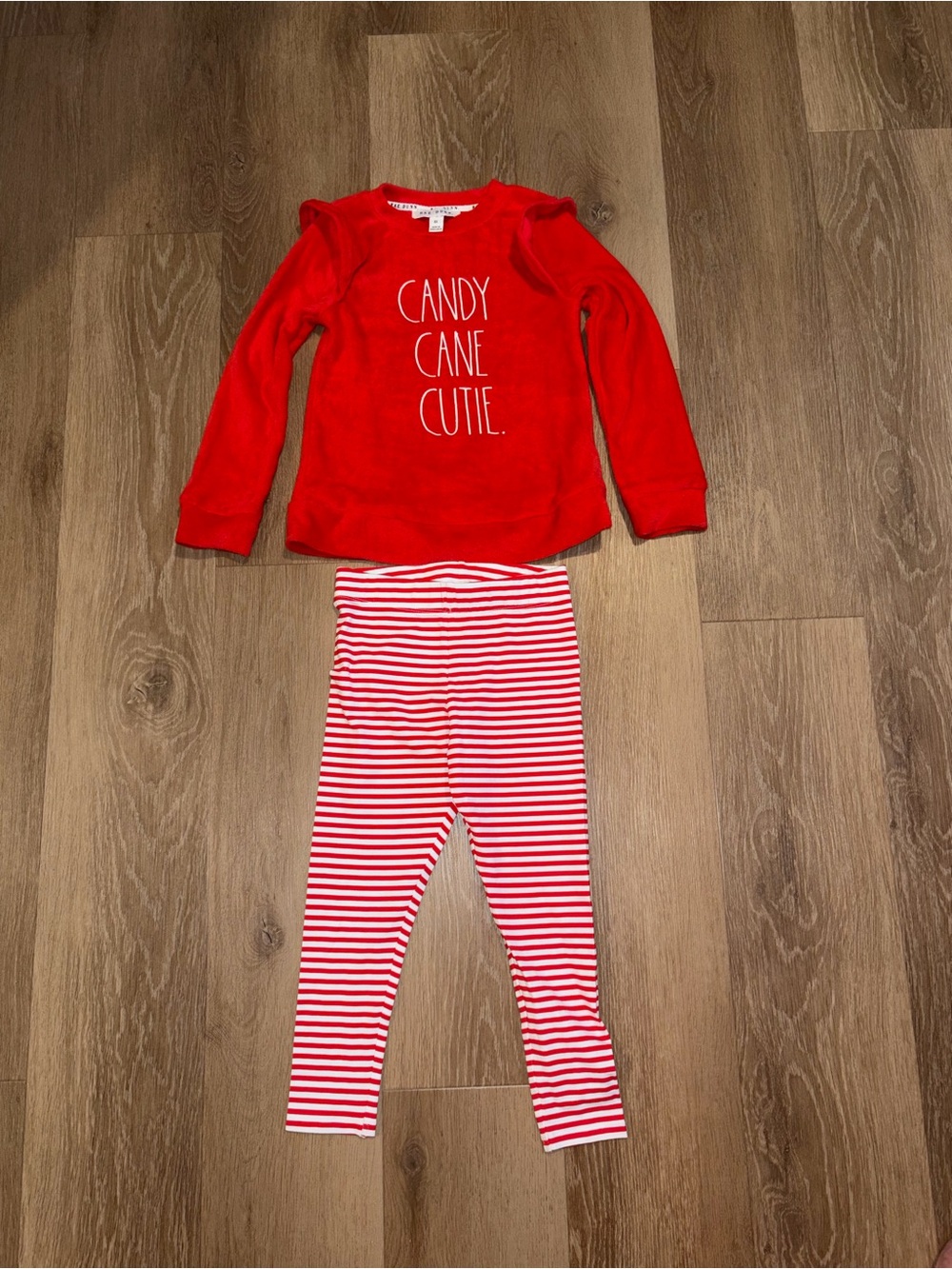 Rae Dunn Girls Size 6 Set Of Shirt And Pants Candy Cane Cutie Christmas Holiday.